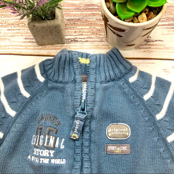 Cadet Rousselle Sweater ZipUp Blue & White Woven Sz 12M - Picture 3 of 7